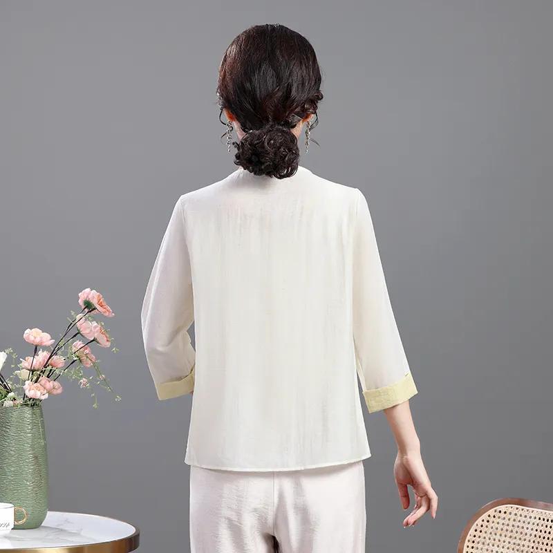 Women's 3/4 Sleeve Embroidered Sequin Button Down Shirt For Middle Aged