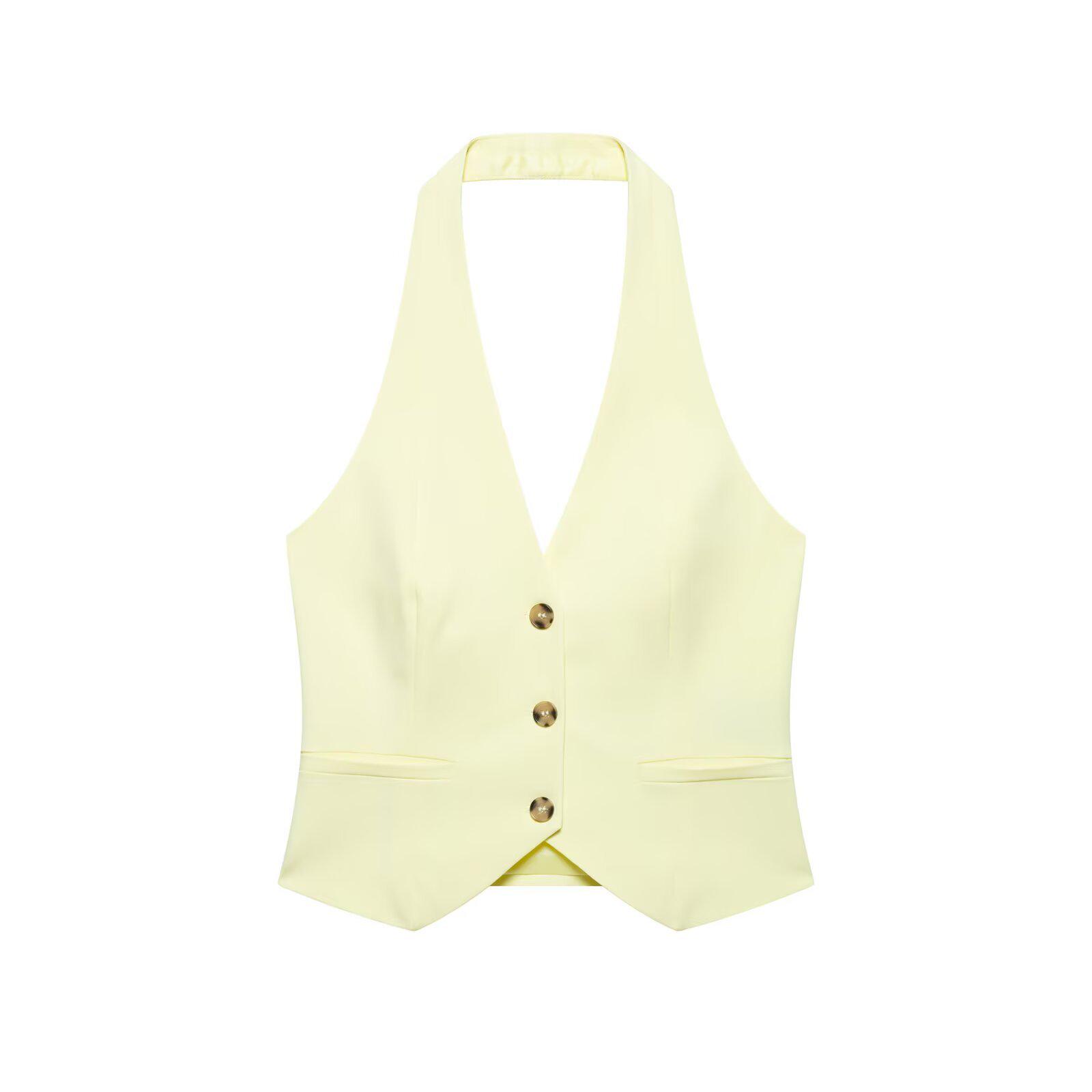 

Весна 2025 Европейский и Американский Женский Топ-Жилет с Бретелью на Шее + Комплект Брюк M