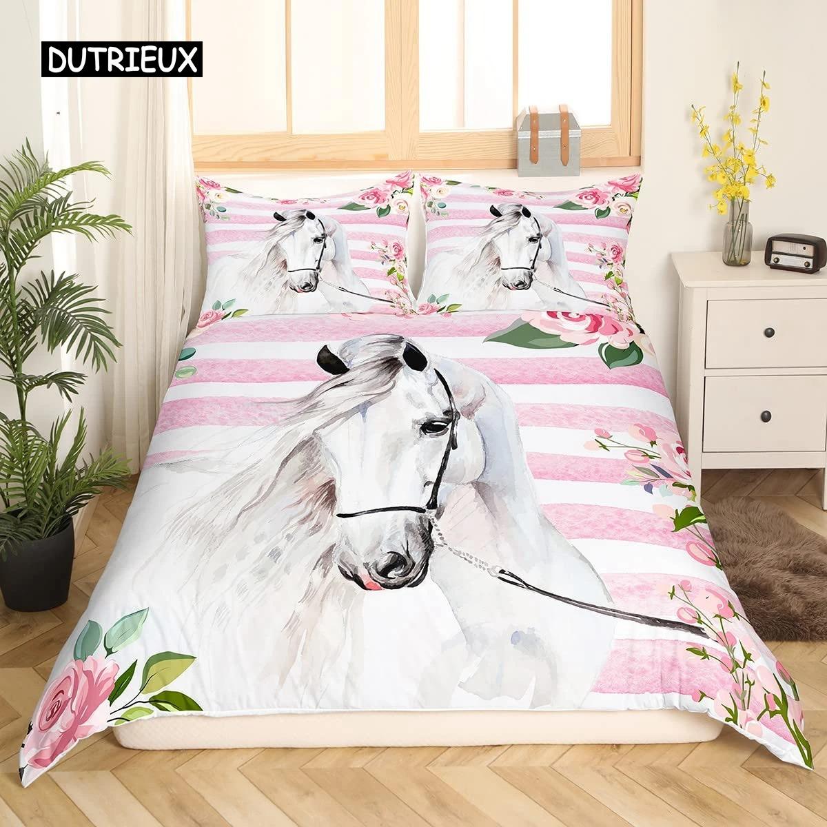 

Комплект пододеяльника White Horse размера Queen из микрофибры с 3D-принтом скакуна, комплект постельного белья с дикими животными, покрывало для одеяла с животными, 23 предмета 70x133cm 2pcs