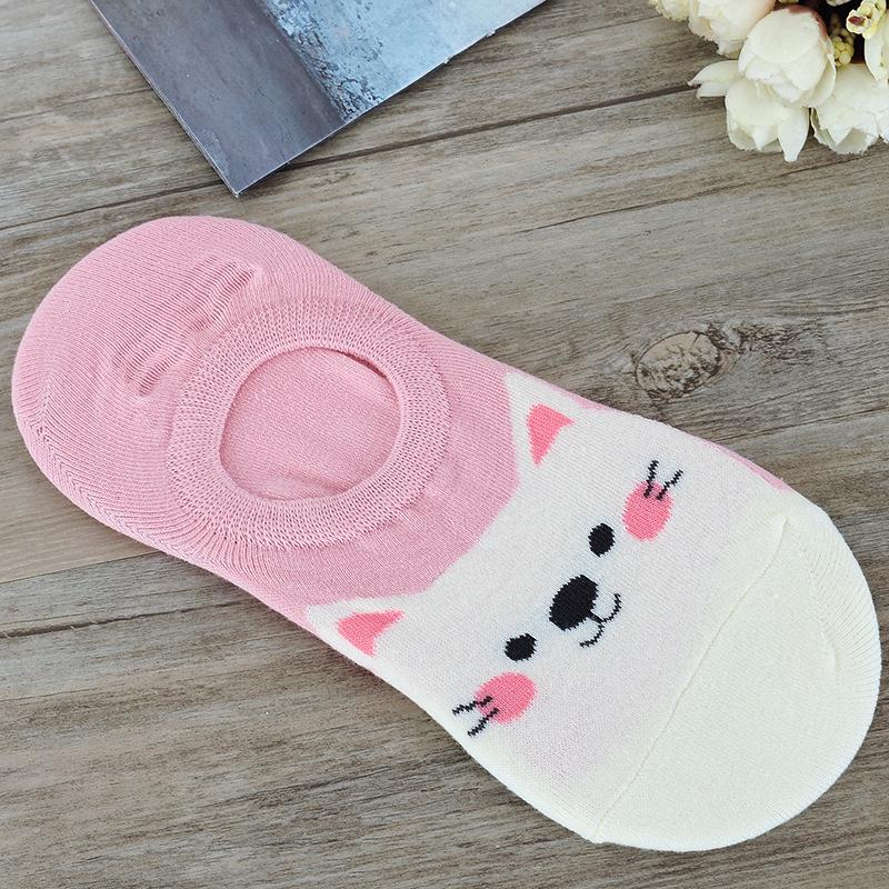 Cute Animal Women's Boat Socks Low-cut Invisible Socks Short Socks Summer Non-slip Silicone Girls Shallow Mouth Thin Cotton Socks