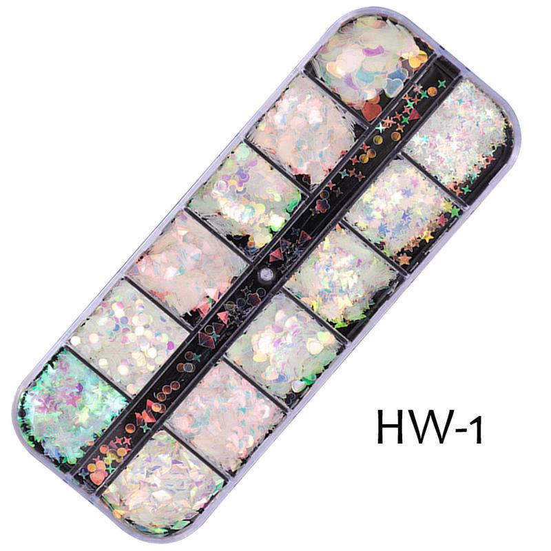 1case AB Nail Glitter Sequins Mixed Shape Paillette Holographic Flake Slice Decoration Tips