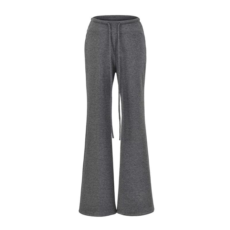 

Women s 2025 Autumn/Winter Spicy Girl Micro-Flare Low-Waist Fleece-Lined Sports Pants Medium темно-сірий