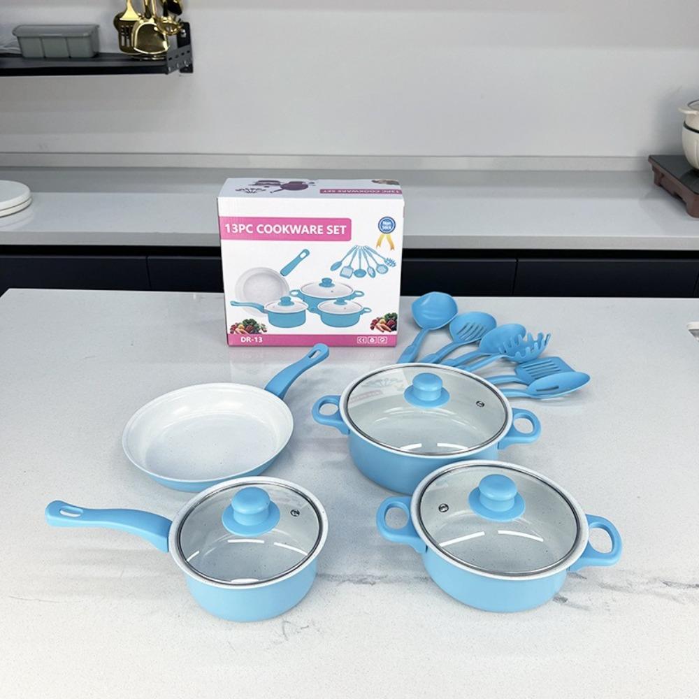 13pcs Kitchenware Wok Soup Pot Non Stick Frying Pan Durable Cookware Set  Household