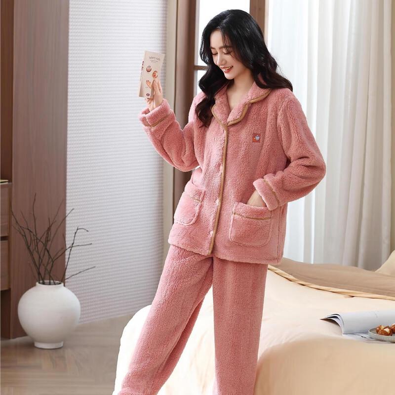 Женский теплый пижамный комплект OEING из кораллового флиса XXL