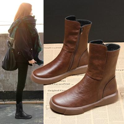 Short Boots 2025 New Women's Autumn and Winter British Style Retro Boots Knight Boots with Velvet Flat Bottomed Midsole Boots