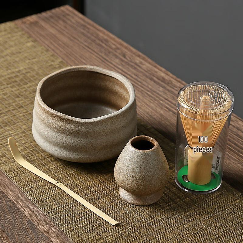 Japanese Matte Black Rough Pottery Matcha Tea Set