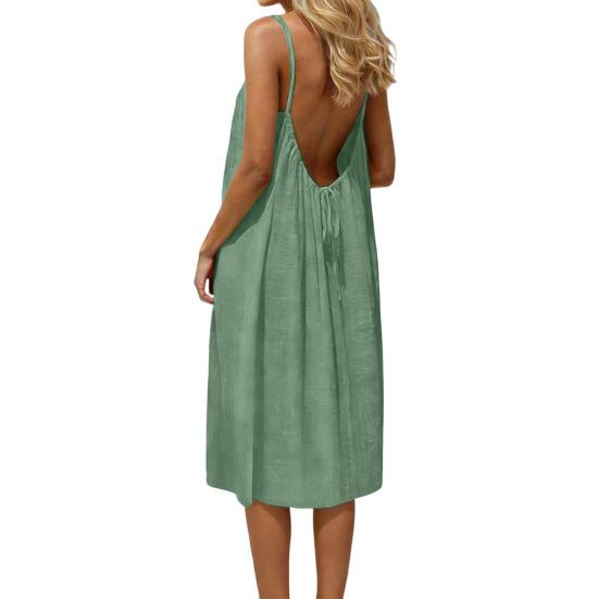 Vestito Cami Senza Schiena da Donna Estivo Senza Maniche Abito da Spiaggia con Spalline Sottili Ampio Svolazzante con Laccio sulla Schiena