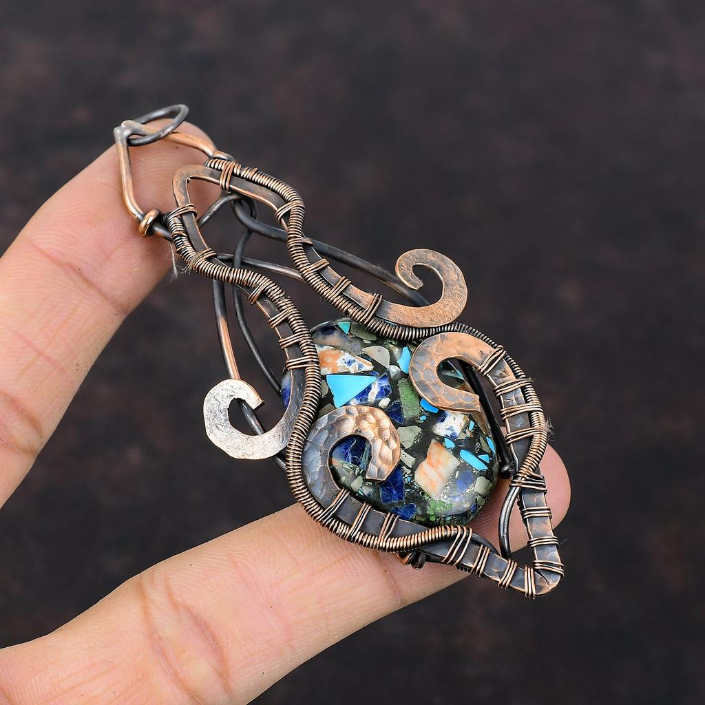 Copper Multi Turquoise Pendant Copper Wire Wrapped Pendant Unique Copper Design Jewelry Gemstone Pendant Gift For Him Handmade Wire Jewelry