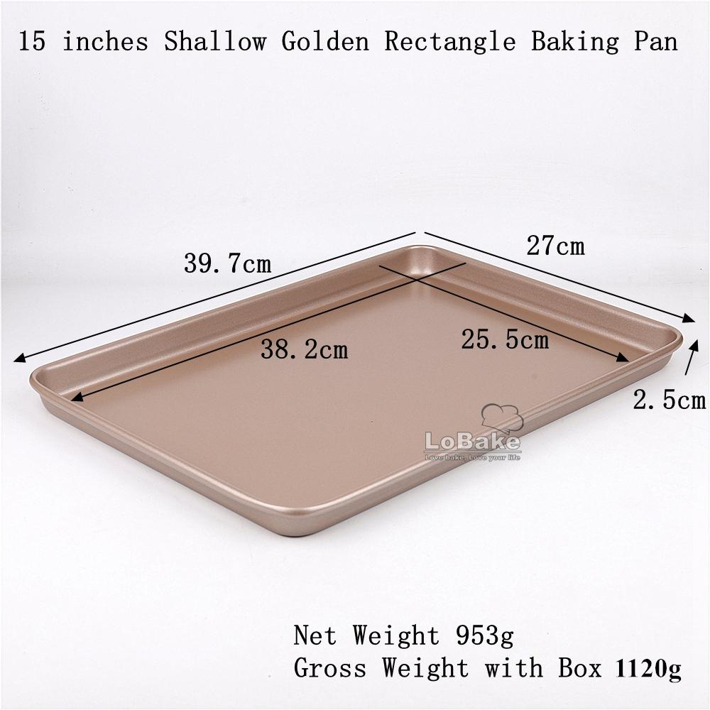 10 12 13 15 Inches 2.5cm Height Shallow Rectangle Heavy Thick Golden Nonstick Carbon Steel Baking Pan Cookie Holder Oven Tray