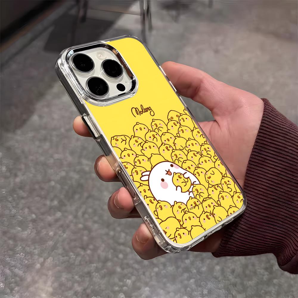 Cartoon M-Molang Phone Case For IPhone 17 Air 16 E 15 14 13 12 11 Plus Pro Max Electroplated Transparent Soft Shell