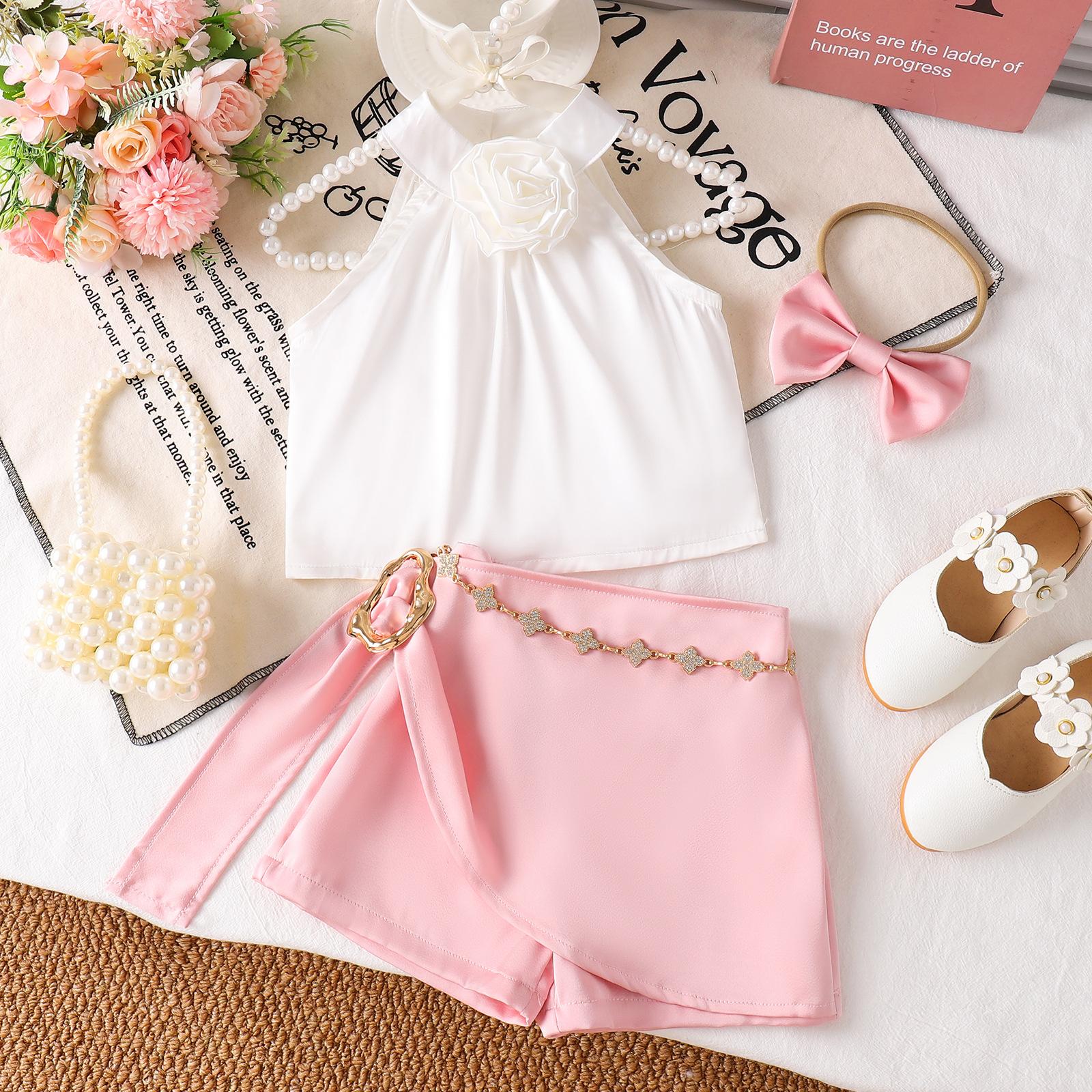 Children s Fashion Set: Summer Girls Floral Halter Top and Skirt-Pants Set 100cm