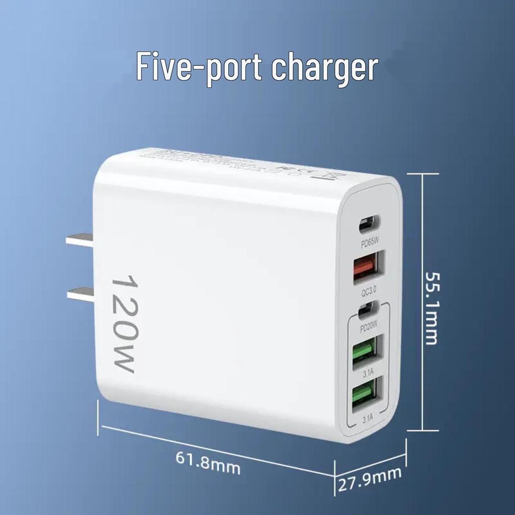 120W Multi-Port USB Charger for Apple, Android, Huawei, Xiaomi, OPPO
