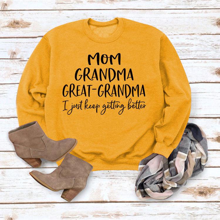 "European & American Fashion Grandma Letter Long-Sleeve T-Shirt, Autumn/Winter, Plus Size"