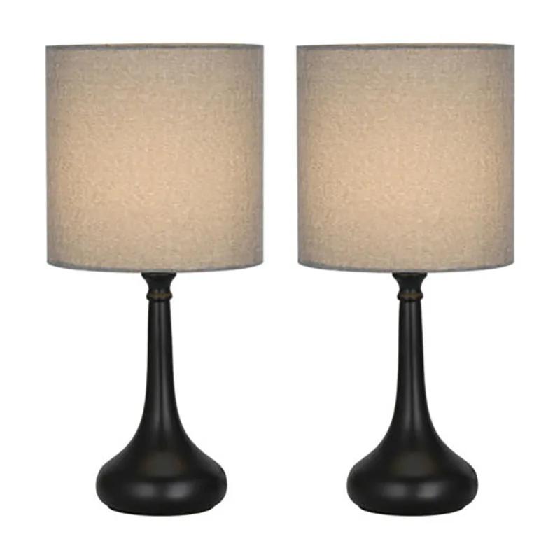 New Bedside Nightstand Table Lamps, Modern Black Metal Base with Grey Linen Lampshade Desk Lamp, Small Lamp Set of 2 Living Roo