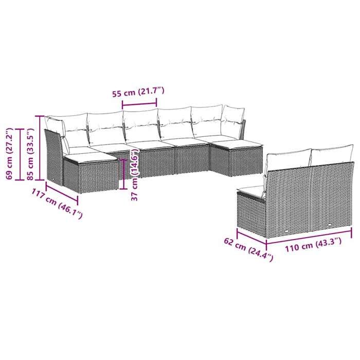 VidaXL Garden Lounge Set 9 Pcs with Cushions Black Braided Resin 3250105