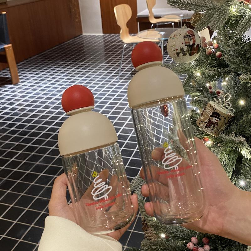 Cute Red Nose Double-Layer Glass, New Year'S Christmas Tree Large-Capacity Water Cup, High Temperature Resistant Sealed Carry-On Cup