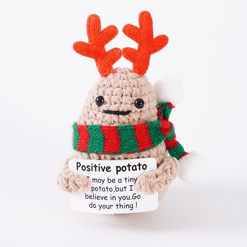 New Handmade Knitted Positive Energy Glasses Potatoes With Card Home Room Decoration Funny Woo lCrochet Potato Ornament Gifts