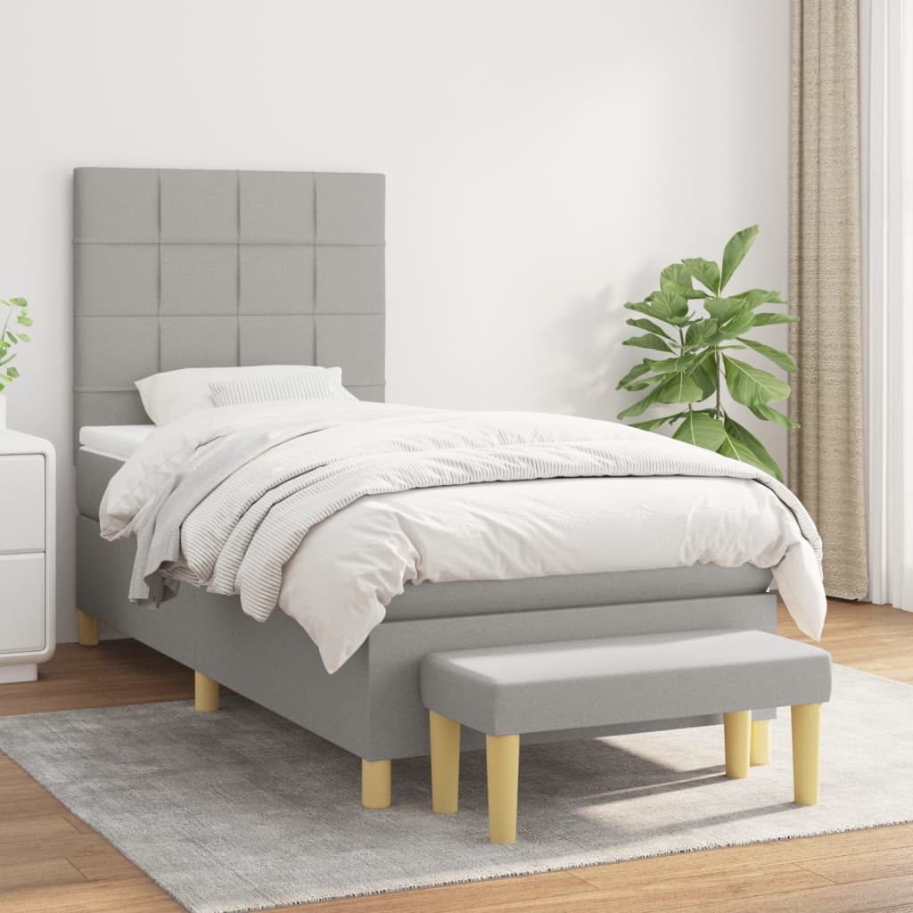 Box Spring Bed with Mattress Light Grey 80 x 200 cm Fabric