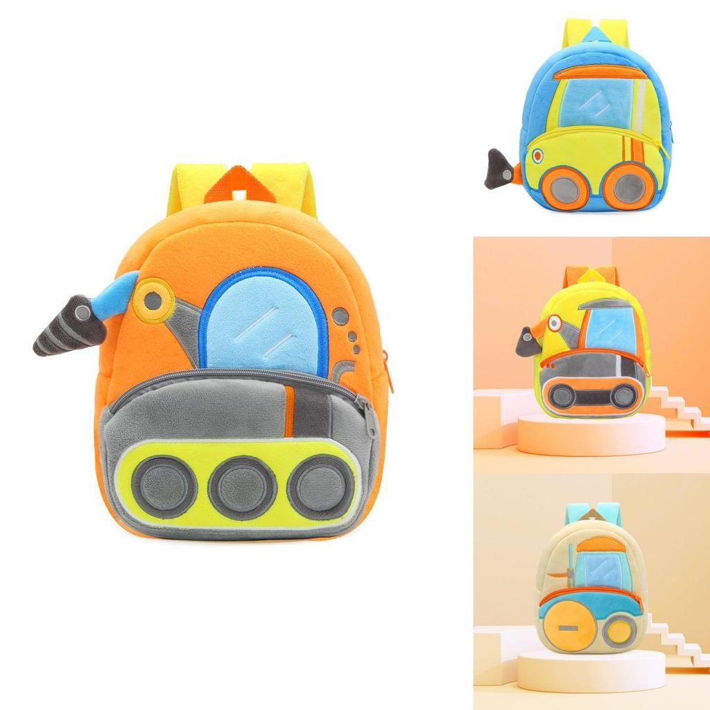 Adorable Kids Plush Backpack With Cartoon Excavator Design For Toddlers And Kindergarten