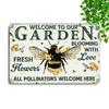 Vintage Iron Garden Sign | 'Welcome To Our Garden' with Bee & Floral Design | Rustic Metal Wall Decor | Iron Art, Garden Decor
