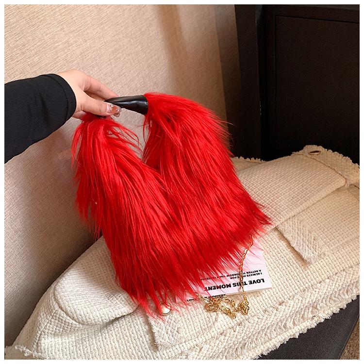 

Candy Color Fluffy Women s Shoulder Bags Long Plush Ladies Chain Crossbody Bag Faux Fur Girls Bucket Bag Y2K Furry Handbags