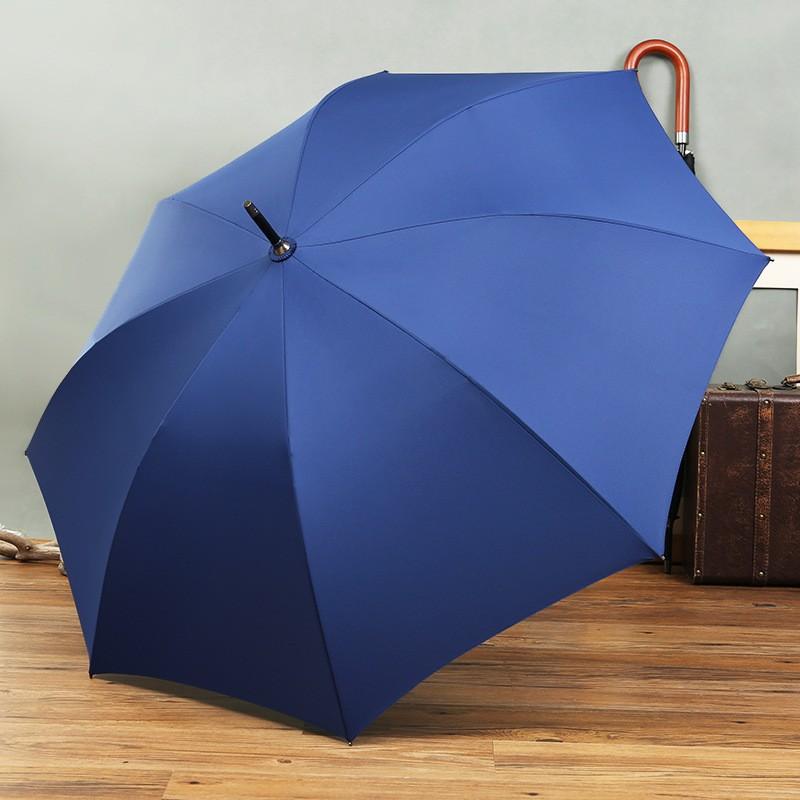 Retro wind automatic log curved handle business umbrella wholesale straight rod weather and rain umbrella custom advertising long handle parasol