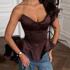 European and American style sexy fish bone waist tube top versatile design sense satin hip vest top cross-border Spice Girls women's clothing