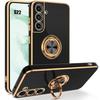 Silicone Case - Samsung - Galaxy S22 - 360° Rotating Ring Stand - Black - Flexible