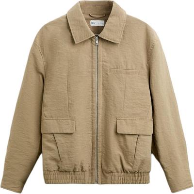 Solid Color Zipper Long Sleeve Jacket Men Jackets Brown 6096130-707