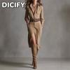 DICFY Women's Fashion Autumn Winter Long Sleeve POLO Neck Solid Color Print Casual Dresses