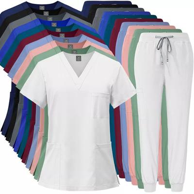 Two Piece Set V-neck Short Sleeved Nursing Uniform Set Tops+Pants Scrub Suit Fast-drying Suits