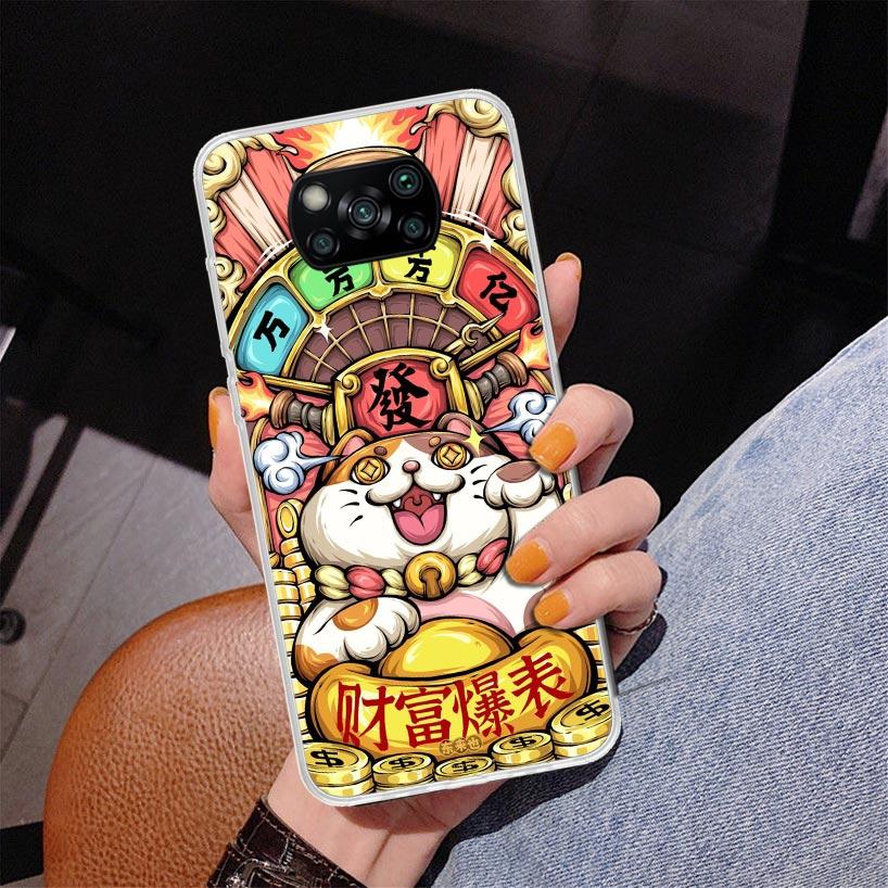 Chat Porte-Bonheur Maneki Neko Étui de Téléphone Japonais pour Xiaomi Poco X5 X6 X7 Pro X4 Gt F7 Ultra M8 M7 Redmi 15C 15 13C 13 12C 12 Unique Co