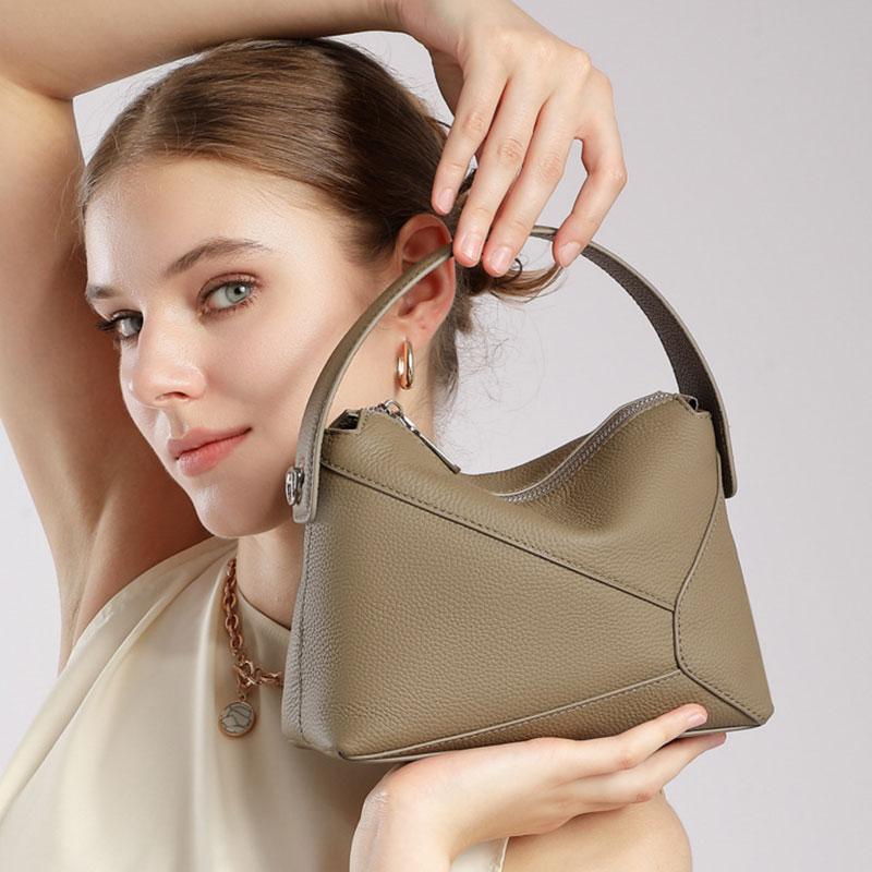Bolso de Mujer 100% Piel Genuina Bolso de Mano de Lujo de Diseñador Moda Femenina Bolso de Hombro con Empalme Geométrico Bolsos Cruzados de Piel de Vaca