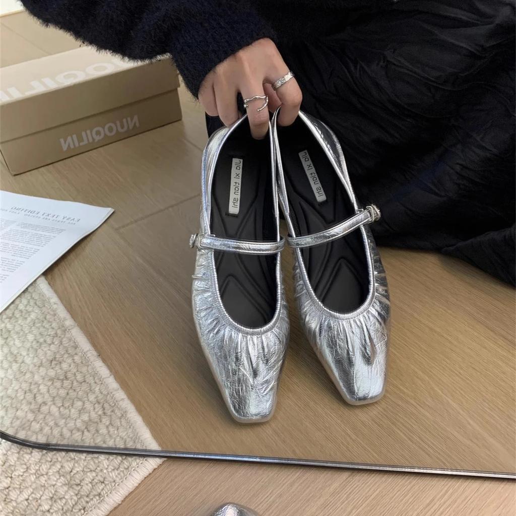 Mary Jane Schuhe für Damen 2024 Retro Mittelhoher Absatz Damen Einzelschuhe Weiche und bequeme rote Ballettschuhe Zapatos De Mujer