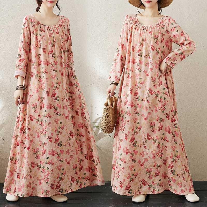 Round Neck Drawstring Loose Minimalist Long Sleeve Extra Long Dress Resort Style