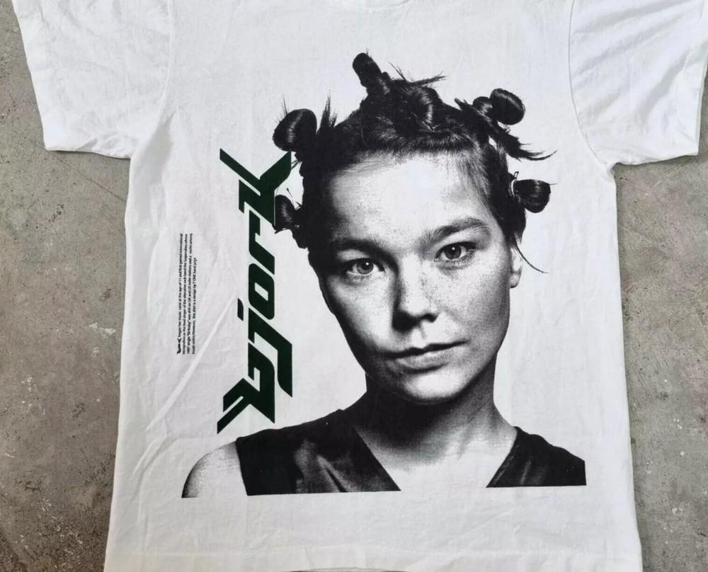 Винтажная футболка Bjork 90-х Исландия 90-х Белый цвет Унисекс Футболка Репринт S-5XL Унисекс Футболка XXXXL