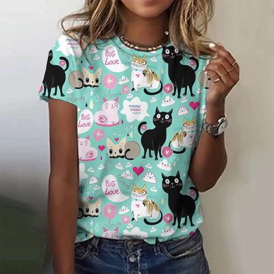 Summer Cartoon Cat Animal 3D Print T-shirts Women New Streetwear Casual Fashion Short Sleeve T Shirt O-neck Tees Tops Clothing
