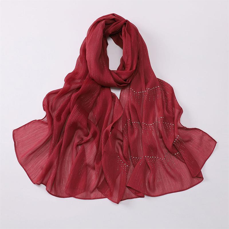 Shiny Plain Wrinkle Rhinestone Shimmer Shawls Scarf for Women Muslim Hijab Spring Ramadan Long Soft Wrap Headband Abaya Bufandas