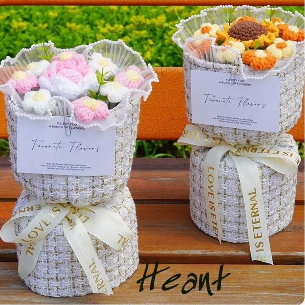With Light Puff Flower Bouquet Gift Knitted Flower Bouquet Sunflower Bouquet  Valentine's Day