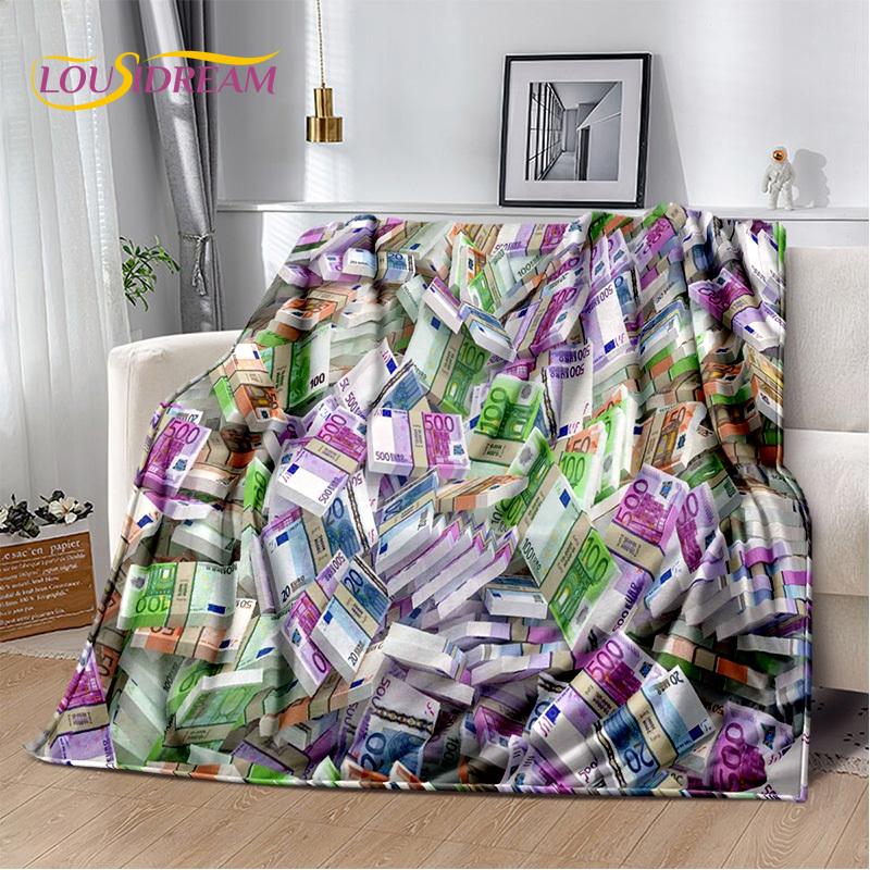 Coperta in Peluche Morbida 3D Dollaro Euro Sterlina Soldi Ricco Cartone Animato, Coperta in Flanella Copriletto per Soggiorno Camera da Letto Letto Divano Regalo