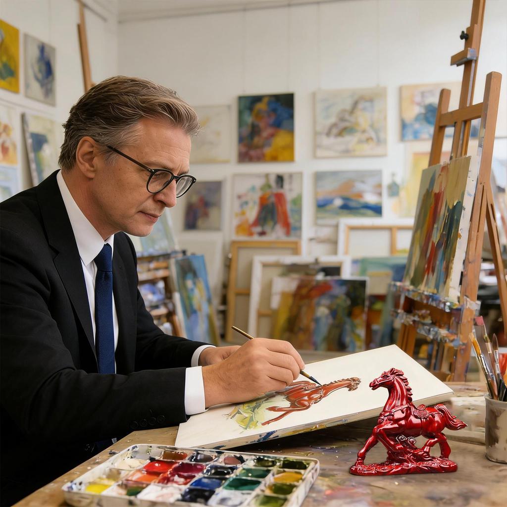 2026 Horse Year Wooden Figurine Wealth & Success Decor Statue for Office Desk Bookshelf, Home Decor for Mantel Entryway