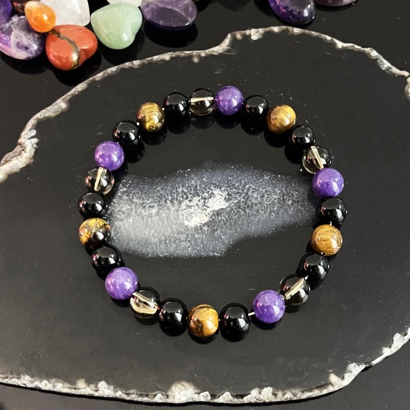 Shein TK Multistone Fashion Bracelet with Tiger Eye, Tea Crystal, Amethyst, and Obsidian.