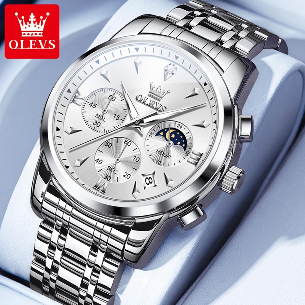 Luxury Chronograph Quartz Watch for Men Fashion Multifunctional Moon Phase Waterproof Luminous Date Business Men's Watches