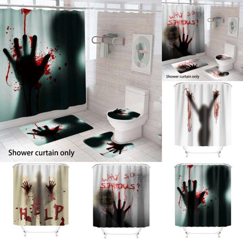 Bloody Hands Halloween Shower Curtain With Hooks For Spooky Decoration