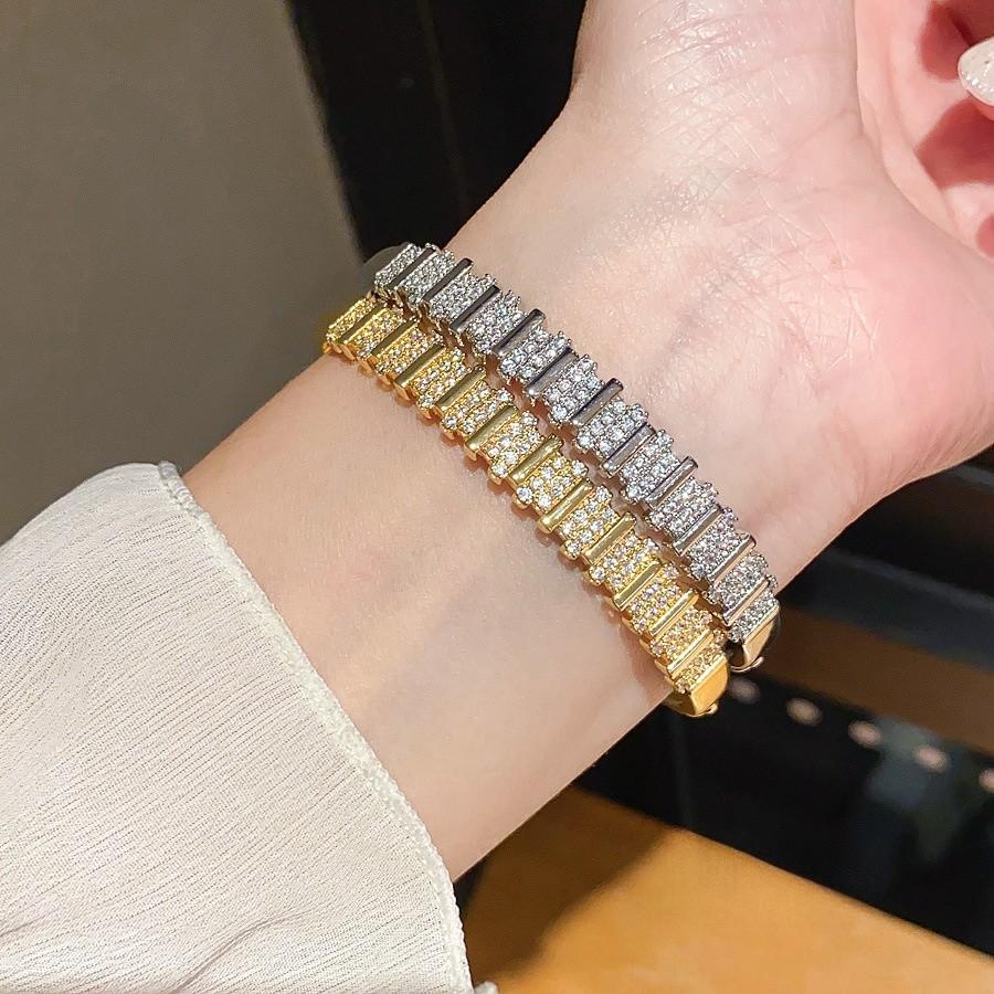 18k Gold Plated Zircon Bracelet With Geometric Design For Elegant Women