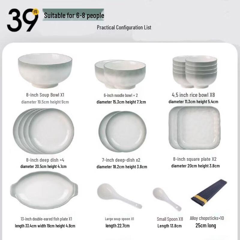 Abay 39-Piece Underglaze Ceramic Dinnerware Set