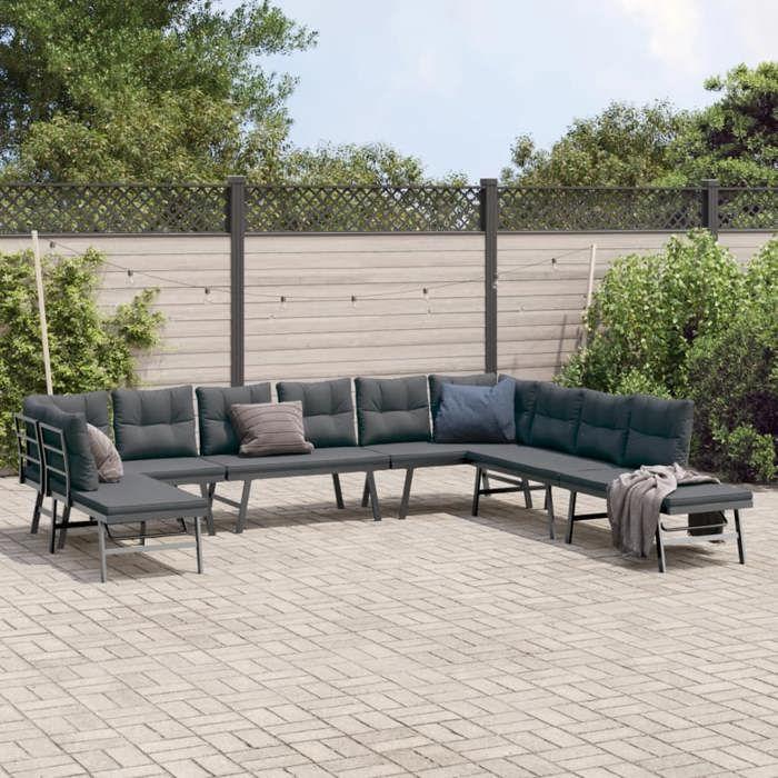 VidaXL Ensemble de bancs de jardin avec coussins 7 pcs noir, ensemble de meubles d’extérieur, ensemble de pique-nique 3283728