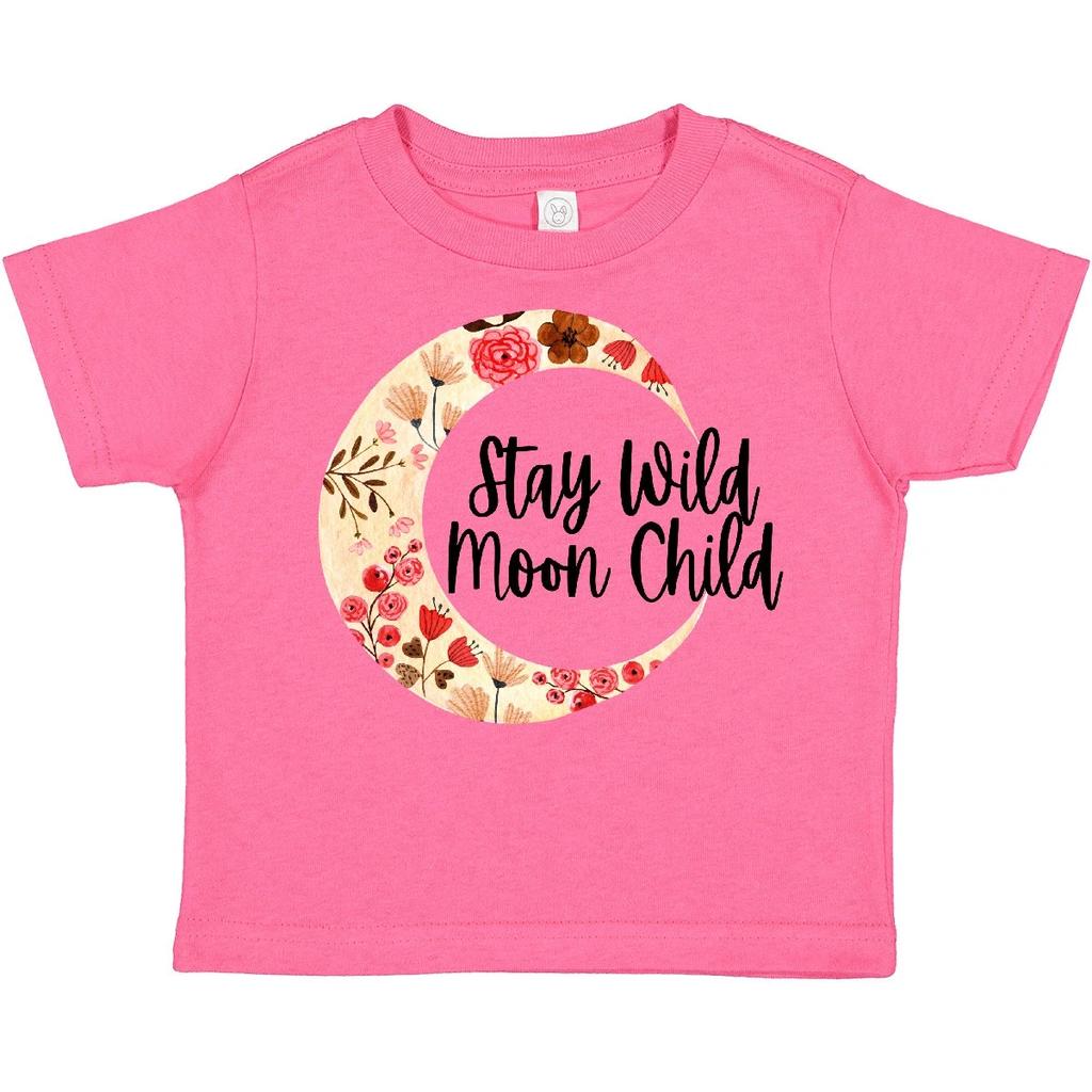 Inktastic Baby Stay Wild Moon Child Crescent Moon With Flowers Toddler T-Shirt
