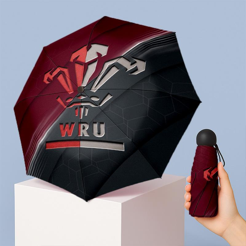 Wales Rugby Printed 5?Fold Mini Umbrella 8?Rib Windproof Compact Umbrella For Women Pocket Carry