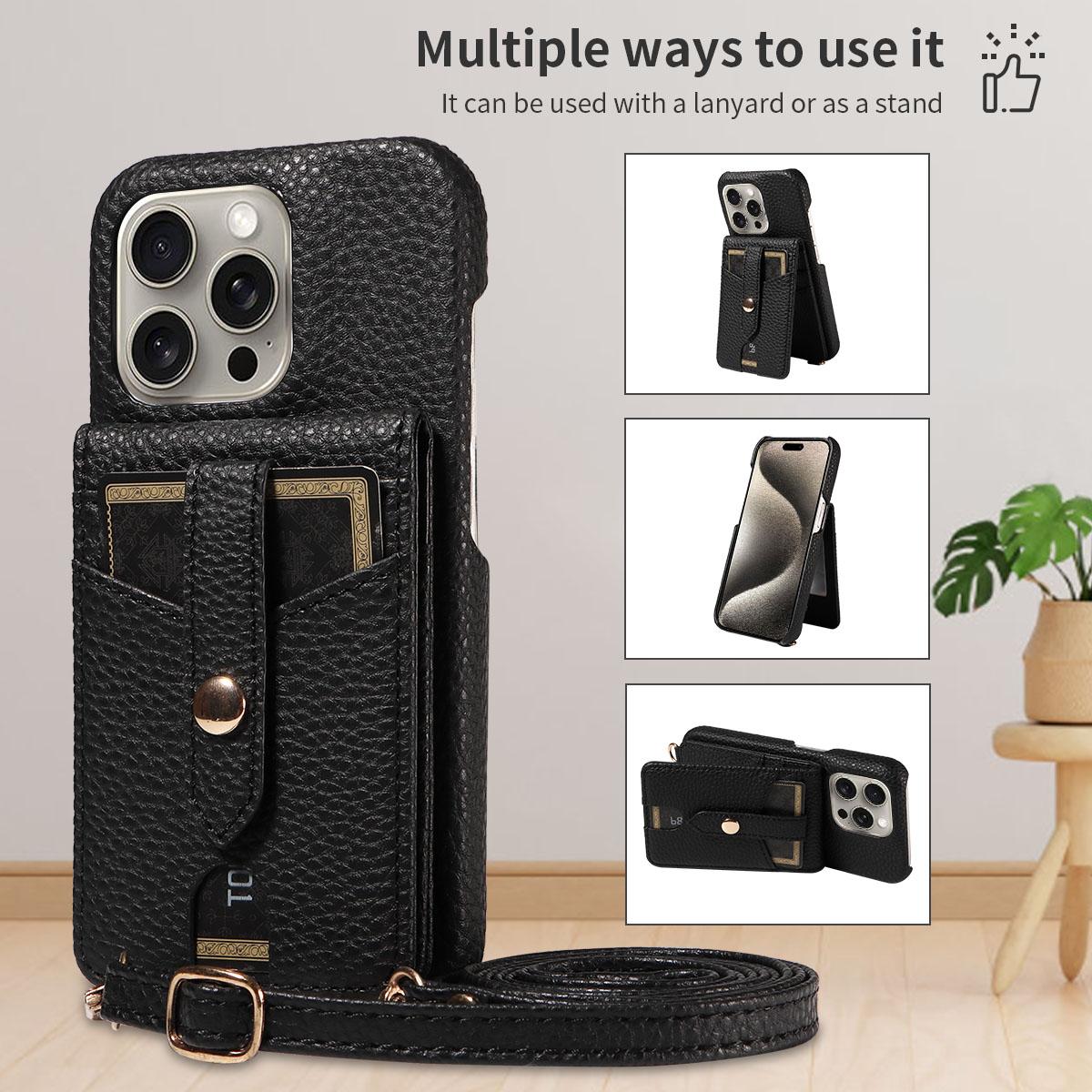 

Чехол для телефона iPhone16 15 14 13 Pro Pro Max Plus с зеркалом для макияжа и слотом для карточек на шнурке Стильный многофункциональный чехол для телефона iPhone 15 Pro